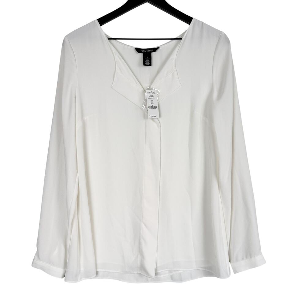 New White House Black Market Abby Ruffle Blouse VNeck White Ecru - 8